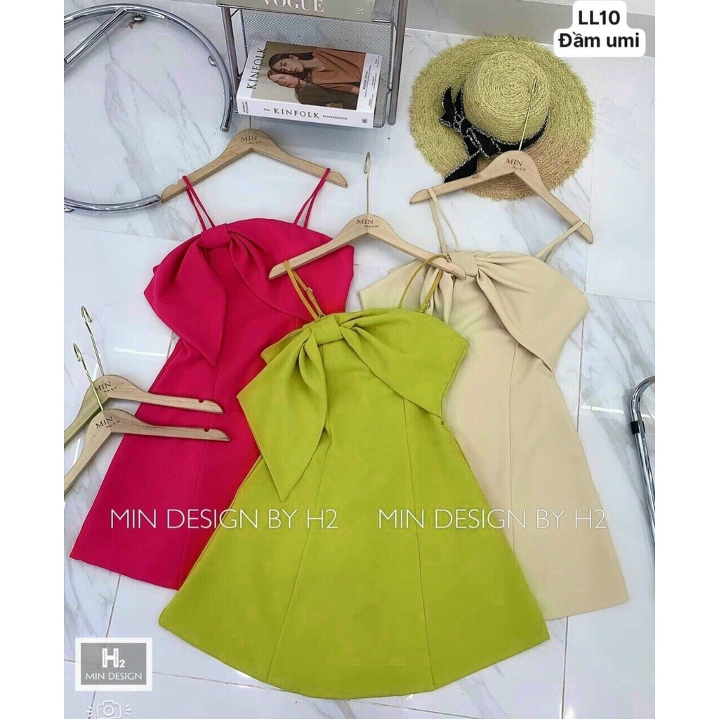Đầm nơ 2 dây khóa kéo sau chất umi