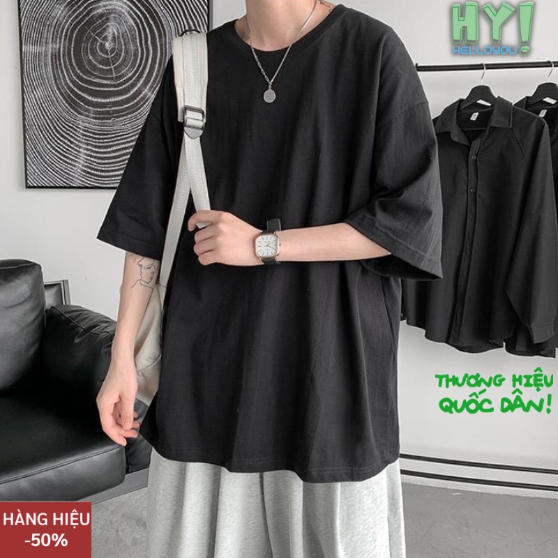 Áo thun tay lỡ phom rộng HELLOYOU HELLOYOU phông trơn nam nữ RP_01 tay lỡ oversize unisex top xu hương 2023