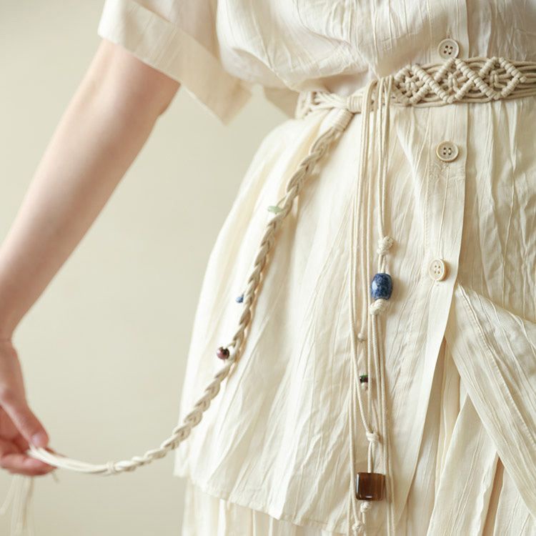 Thắt Lưng Bện Dây Cotton Phối Tua Rua Thời Trang Cho Nữ