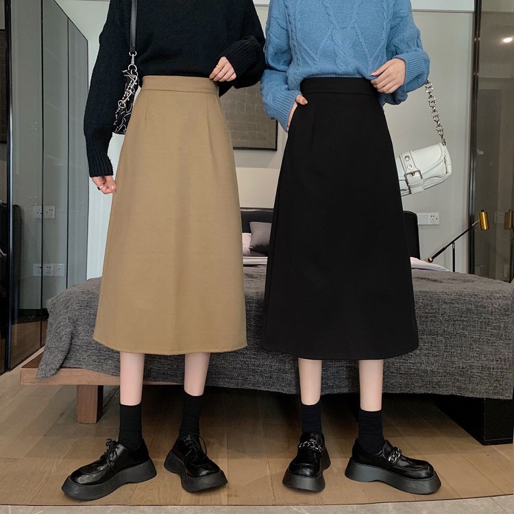 Chân Váy Len Chữ a Lưng Cao Xẻ Tà Phong Cách Hàn Quốc Thời Trang Cho Nữ