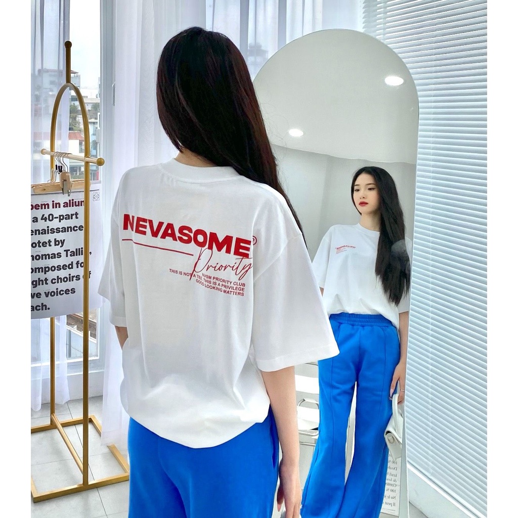 Áo Thun Oversize Local Brand NEVASOME Priority Trắng Cotton Tay Lỡ Form Rộng Nam Nữ