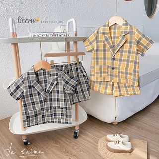 [Beemo forkids]_Bộ vest thô caro cộc cho bé 9 đến 23kg