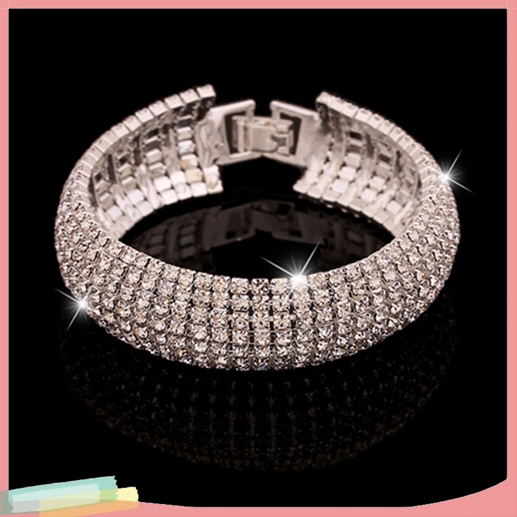 Vòng tay hợp kim đính nhiều hàng đá quý lấp lánh phong cách La Mã sang trọng cho nữ