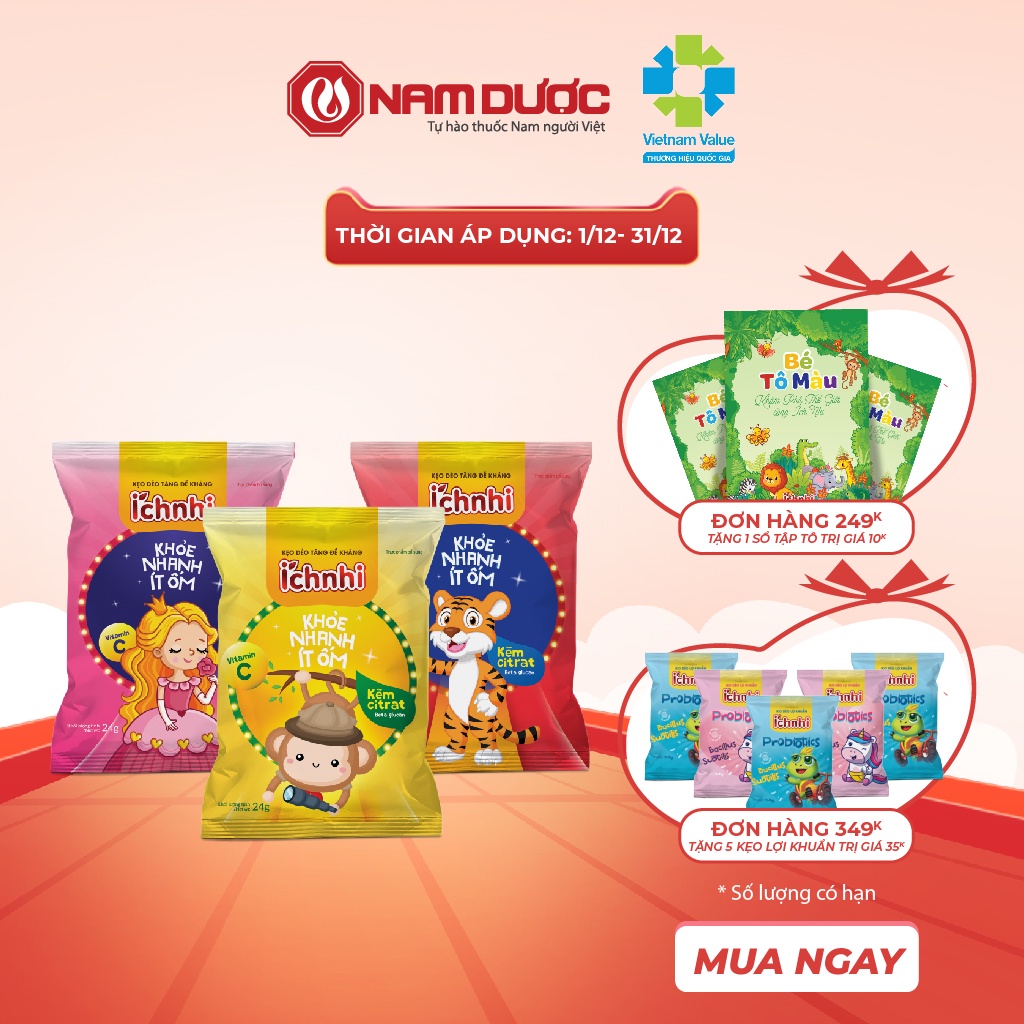 Kẹo dẻo tăng sức đề kháng Ích Nhi bổ sung vitamin C củng cố hệ miễn dịch, giúp trẻ ăn ngon, hấp thu tốt -Gói 24g