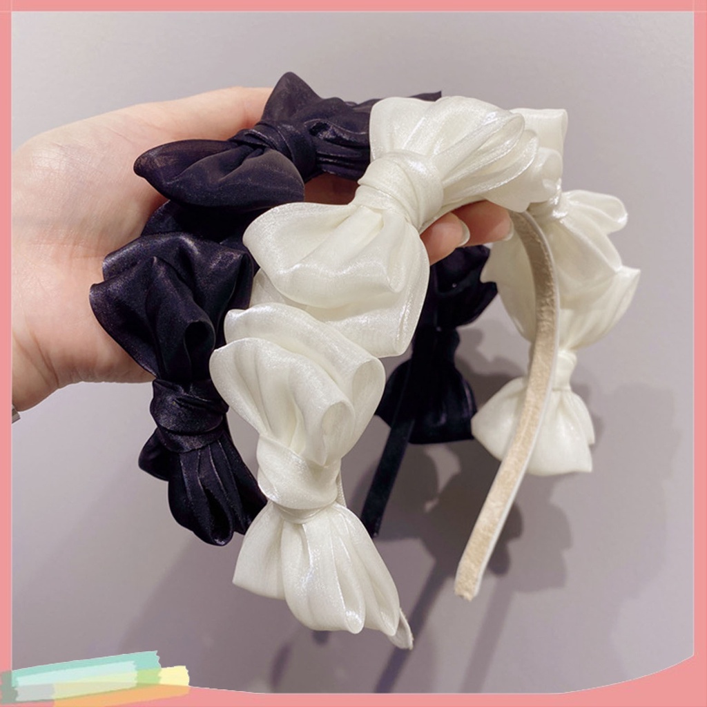 Băng Đô Cài Tóc Nữ Vải Mềm Màu Trơn Đính Nơ Xinh Xắn