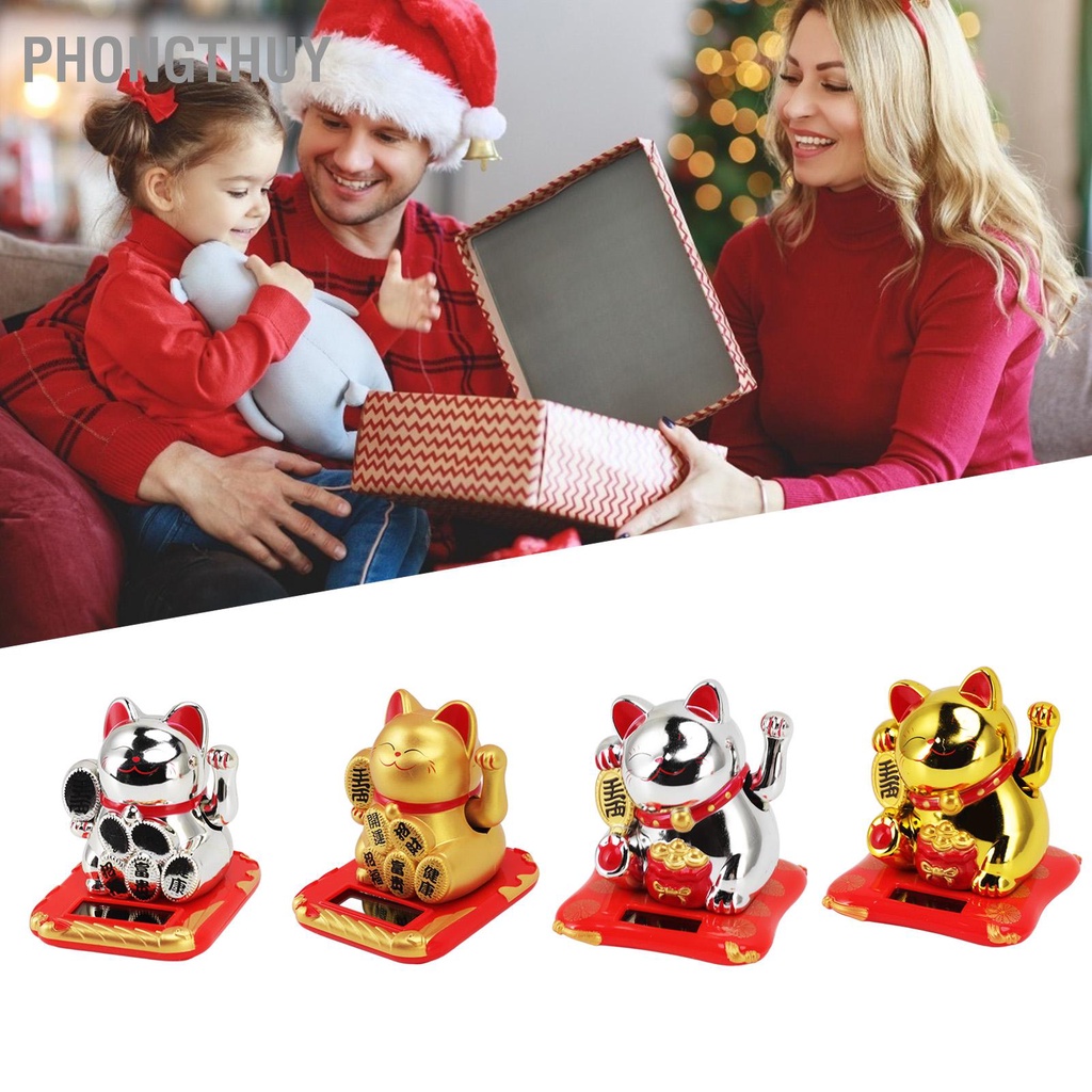 Mèo Thần Tài Vẫy Tay Dùng Năng Lượng Mặt Trời Dễ Thương Mang Lại May Mắn Tài Lộc Trang Trí Gia Đình Xe Hơi