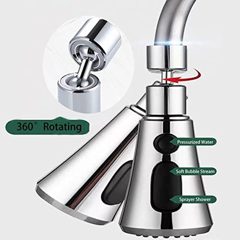 【Đồng】 Đầu Vòi Nước Tăng áp Rửa Bát Xoay 360 độ 3 Chế độ đa Năng Phòng Bếp Bồn Rửa Chén