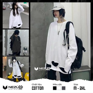 (Sẵn trắng, đen, xám) Áo thun dài tay 95% cotton unisex rách gấu layer hip hop
