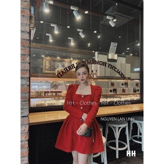 ( SALE ) Váy dạ cổ vuông khuy ngọc