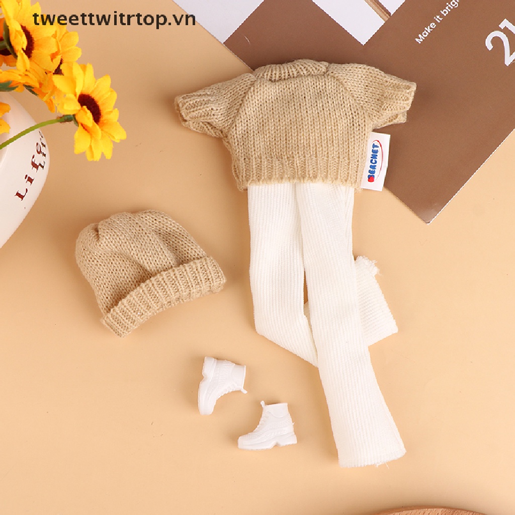Set Đồ 4 Món Gồm Áo Sweater + Quần + Giày + Nón Dệt Kim Cho Búp Bê 30cm