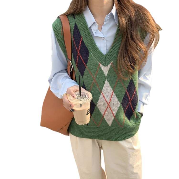 DIDIKA Áo Sweater Dệt Kim Cổ Chữ V Đính Đá Giả Hai Lớp Thời Trang Xuân Thu Phong Cách Nhật Bản Cho Nữ