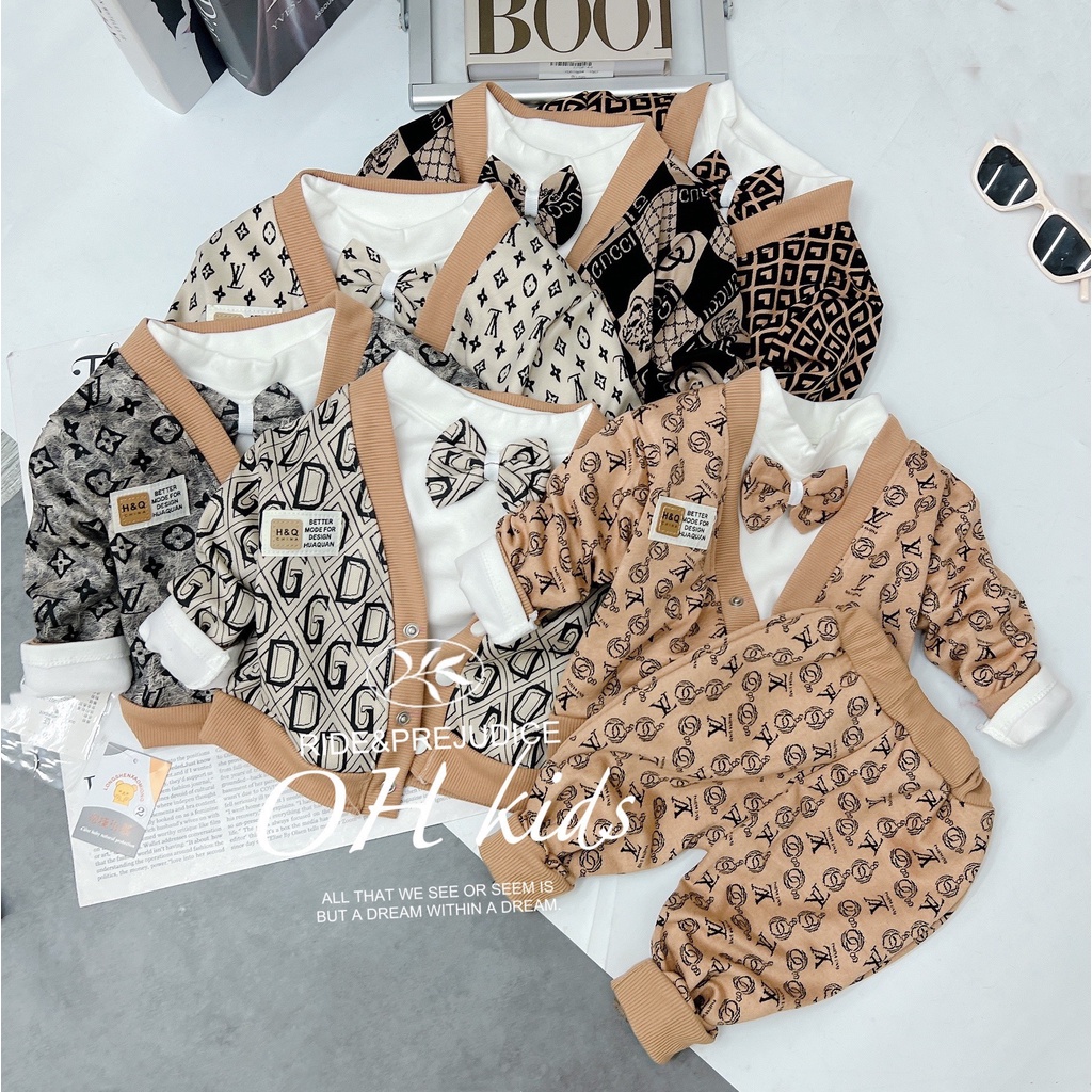 THANH LÝ - Set công tử 3 chi tiết phối nơ chất liệu da mỏng siêu đẹp cho bé 8-20kg