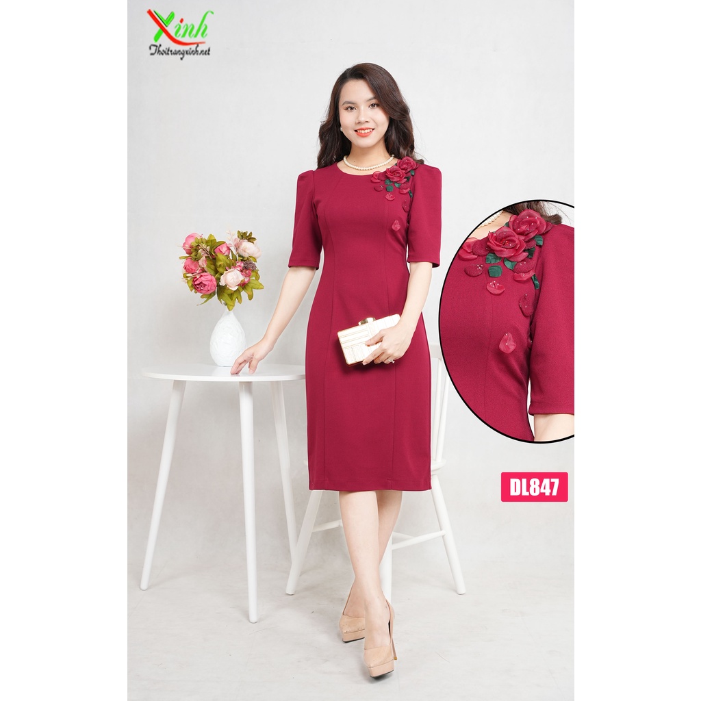 Đầm Cotton Cát Âu Kết Hoa Cao Cấp DL847