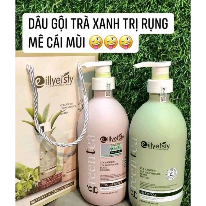 Dầu gội xả trà xanh eillyelsty greentea phục hồi tóc hư tổn 800ml