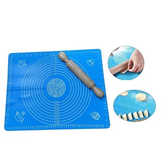 Combo Tấm Lót Nhào Bột Chống Dính SIlicon 40x50cm Và Cán Lăn Bột Gỗ