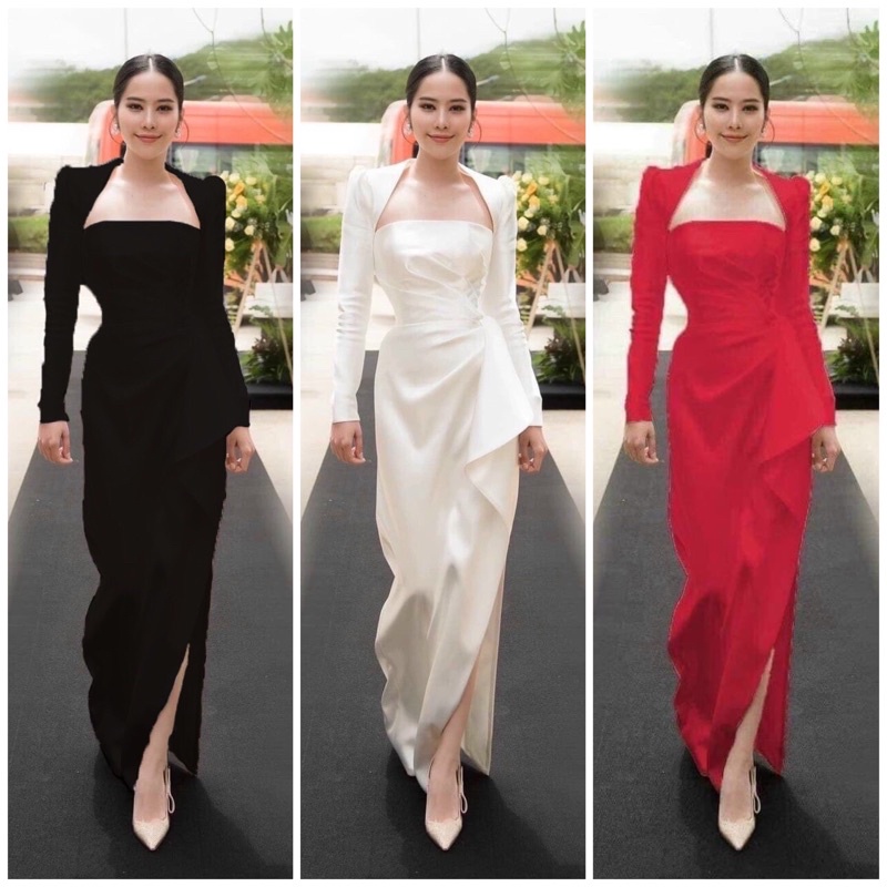 Đầm dạ hội tay dài xẻ tà cao cấp
