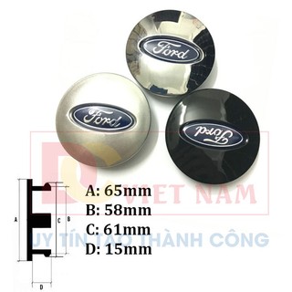 Logo chụp mâm, ốp vành la zăng bánh xe ô tô Ford, đường kính 65mm, chất liệu nhựa ABS cao cấp