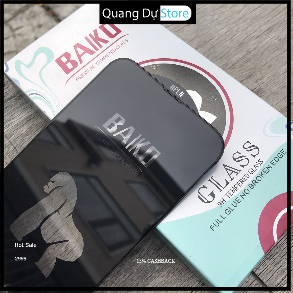 Cường lực Baiko chống nhìn trộm full màn dành cho iphone 7Plus/8Plus/X/Xr/Xsmax/11/11Promax/12/12Promax/13/13Promax/14