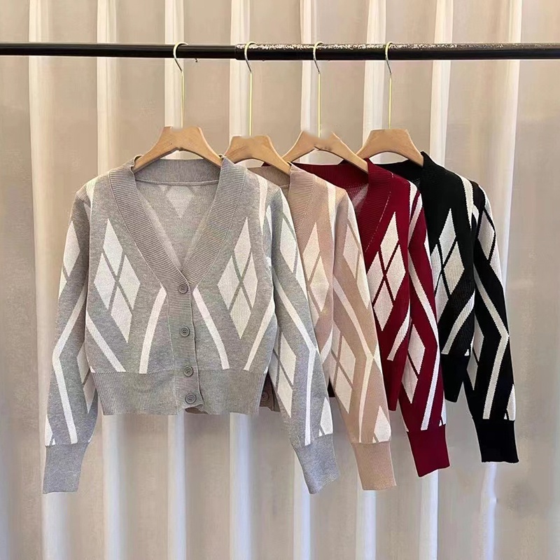 IELGY Áo Khoác cardigan Dệt Kim Họa Tiết Kẻ Sọc Màu Sắc Tương Phản Phong Cách Hàn Quốc Cho Nữ