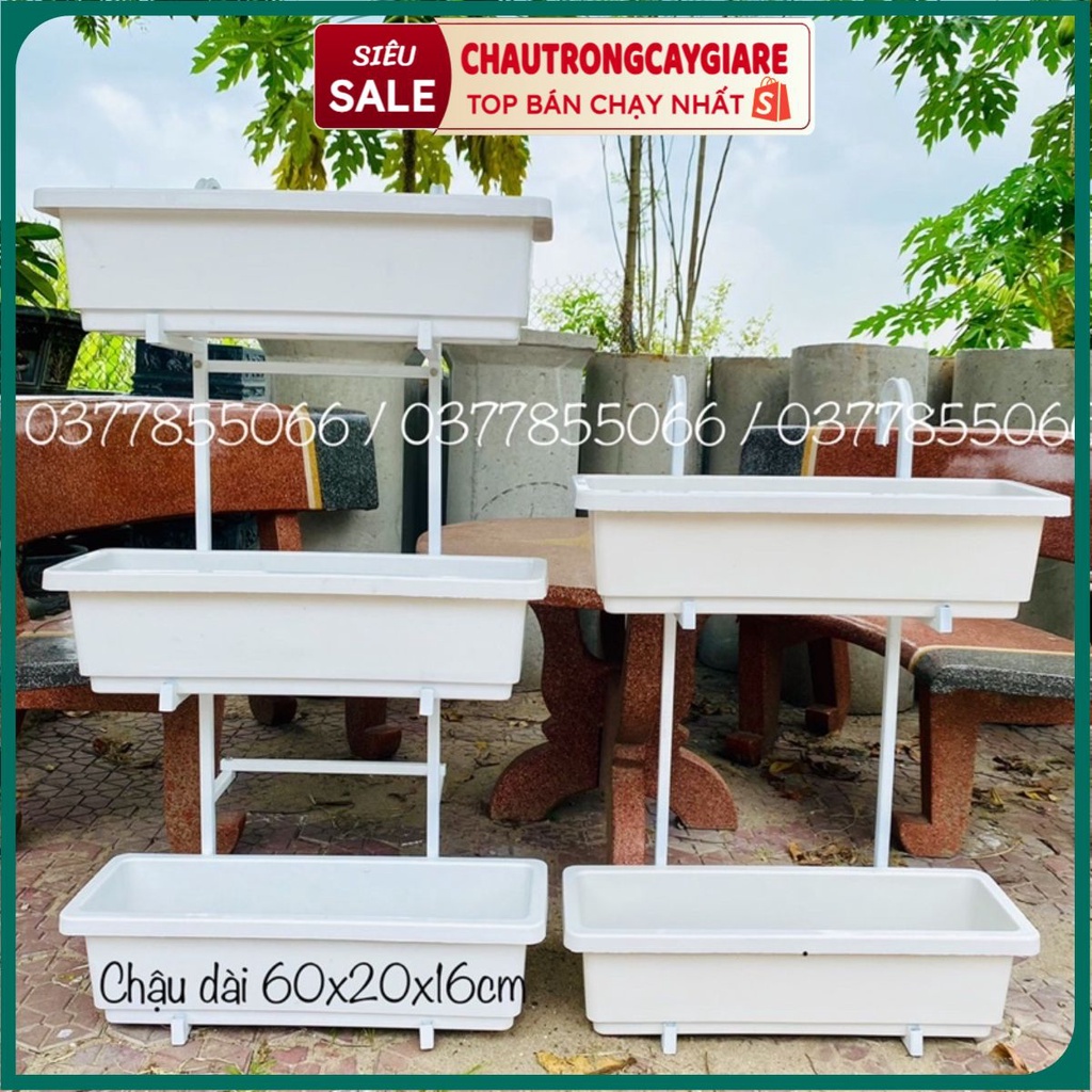 COMBO Chậu trồng rau và Kệ sắt 3 tầng treo ban công, giá treo chắc chắn, tiết kiệm diện tích ban công, phù hợp chung cư