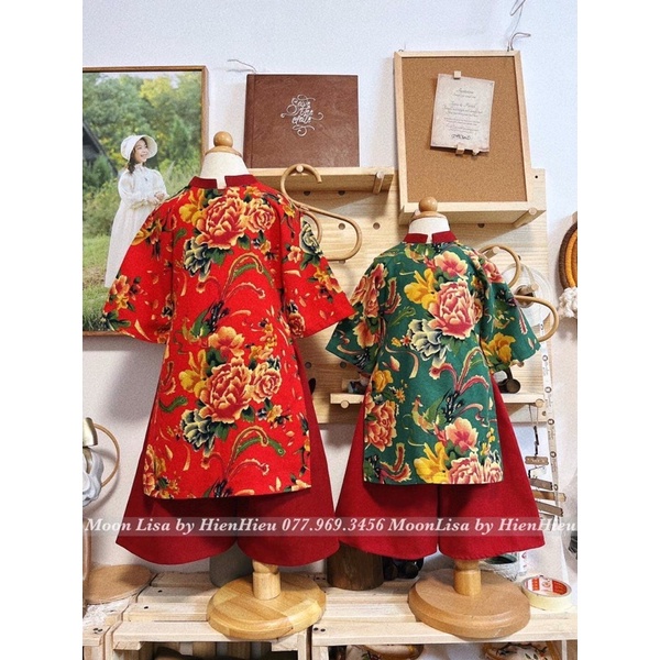 ÁO DÀI CHĂN CÔNG PHƯỢNG XANH ĐỎ - Nhà Moonlisa