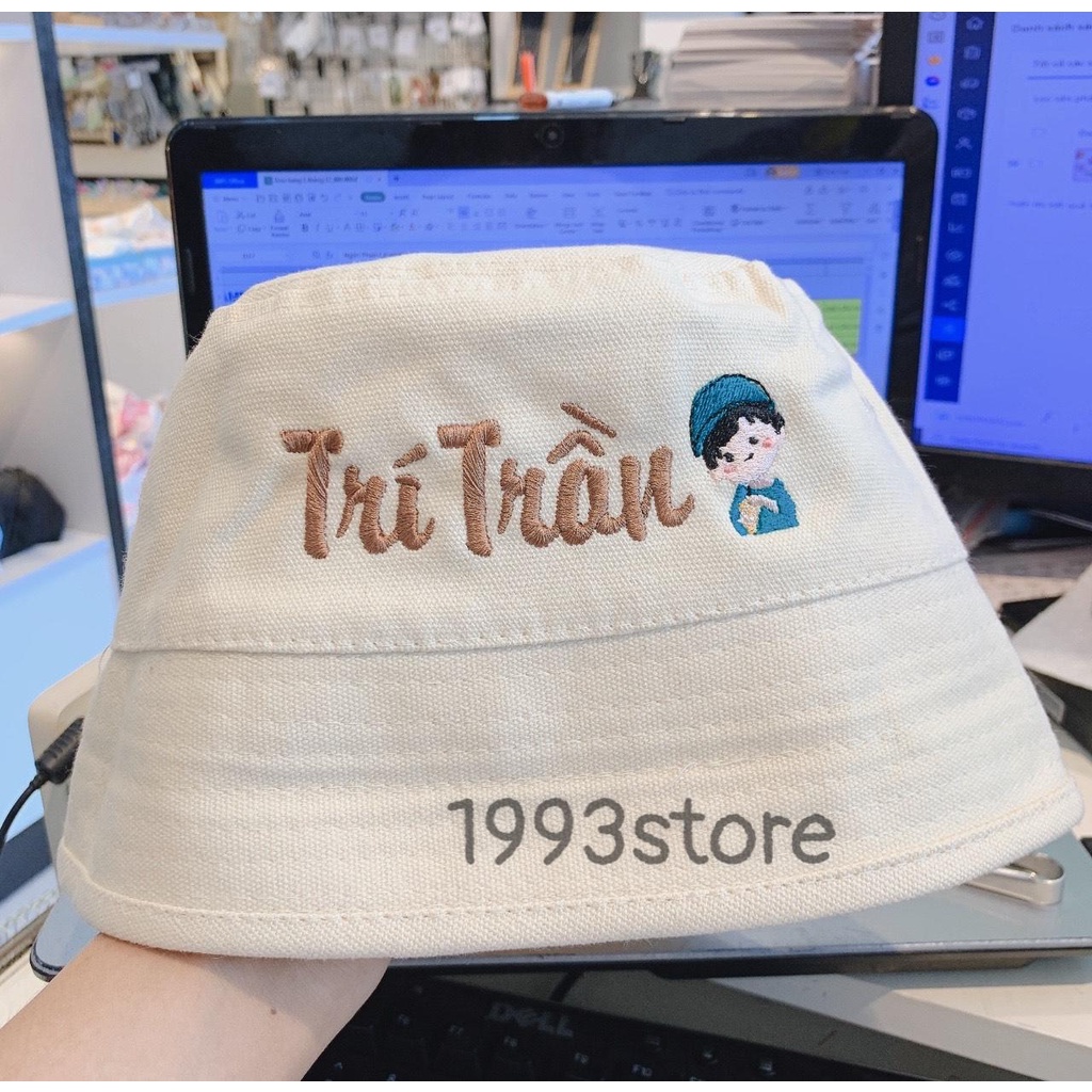 Mũ bucket thêu tên/Nón bo thêu tên màu cầu vồng kèm sticker siêu cưng!!!
