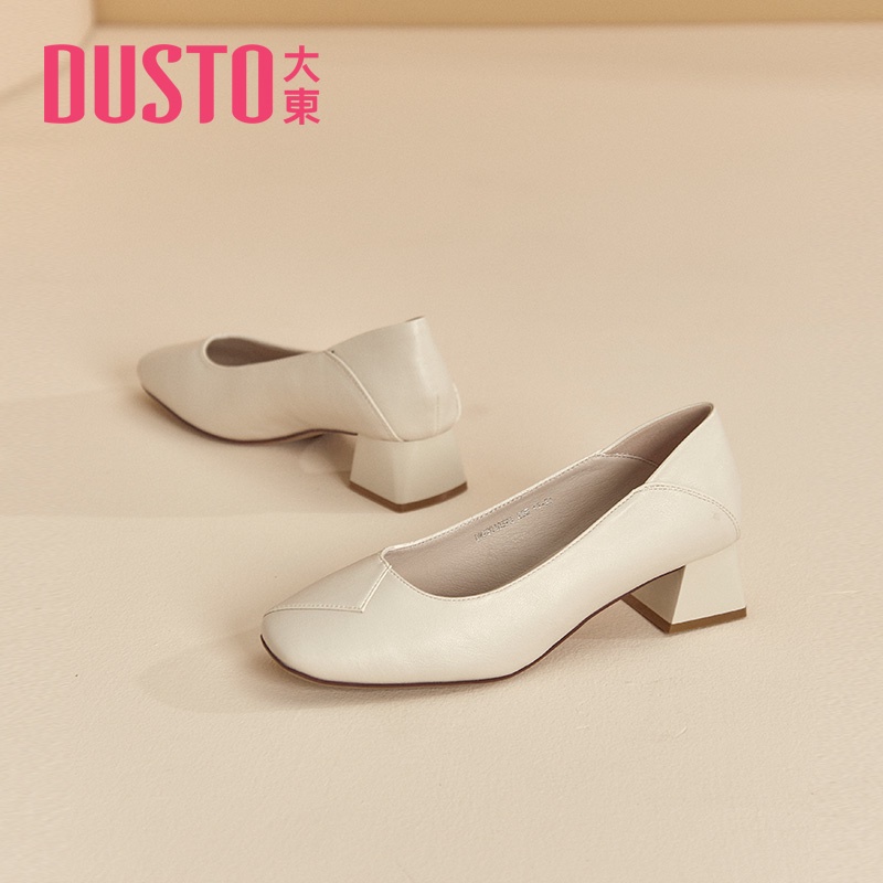 Giày cao gót Dusto da mềm, mũi vuông, gót vuông 4cm