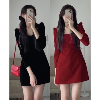 Đầm nhung tay dài cổ U - Lyn's Closet