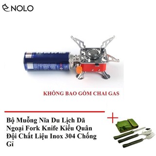 Bếp gas du lịch dã ngoại mini xếp gọn có túi tặng kèm 1 bộ muỗng nĩa du lịch