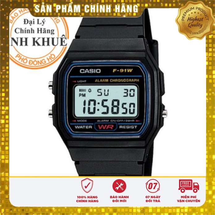 Đồng hồ nam dây nhựa lịch sử một thời Casio xịn Anh Khuê F-91 F-91W-1DG