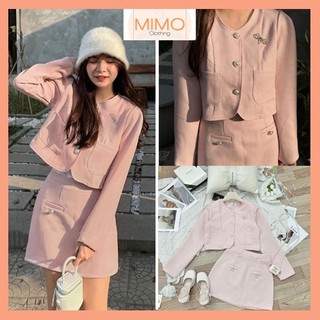 Set váy dạ 2 lớp kèm tag nơ hồng mặc tết siêu xinh