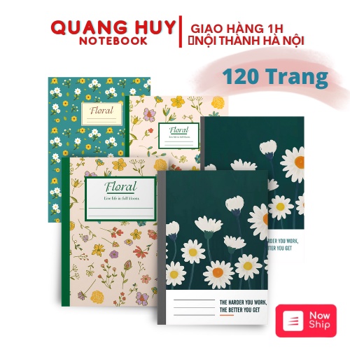 Combo 5 quyển vở học sinh 120 trang Quang Huy mẫu Hoa, Tập vở kẻ ngang b5 ghi chú, sổ tay giáo án sinh viên