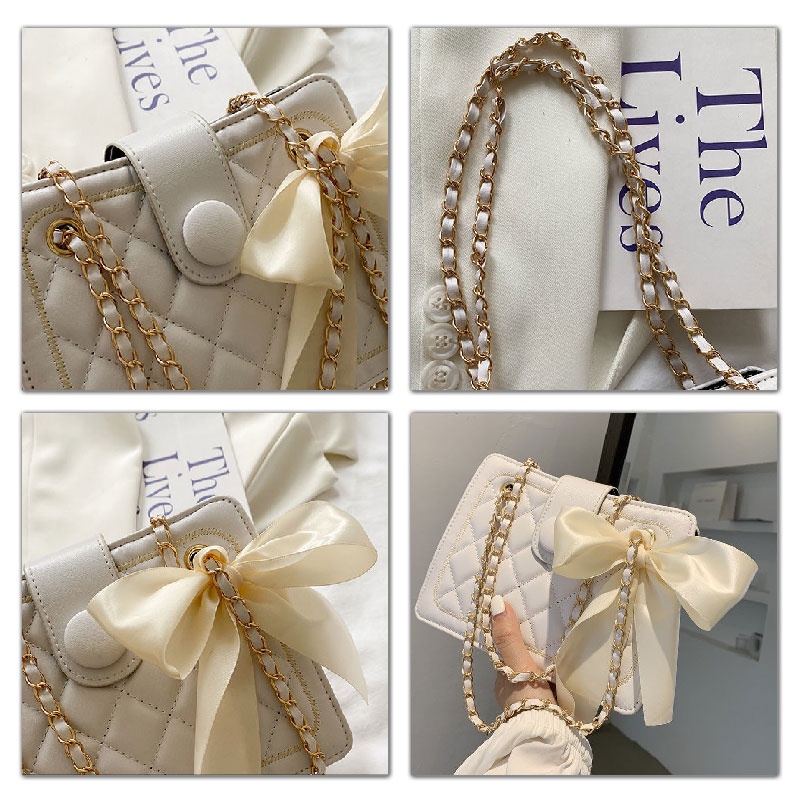 Mischa Túi Đeo Chéo Vai Bằng Da PU Màu Trơn Họa Tiết Hình Thoi Thời Trang