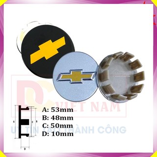 Logo chụp mâm, vành lazang bánh xe ô tô Chevrolet đường kính lỗ 53mm - 2 màu: Đen và Bạc - Mã: CRZ53