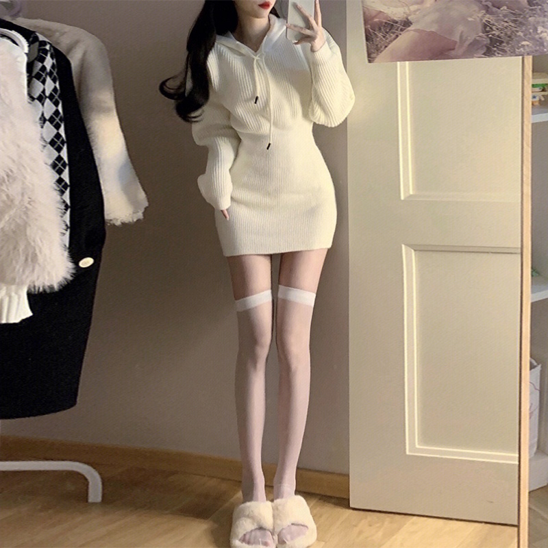 Đầm hoodie ZHELIHANGFEI len tay dài ôm dáng phong cách quyến rũ thời trang dành cho nữ