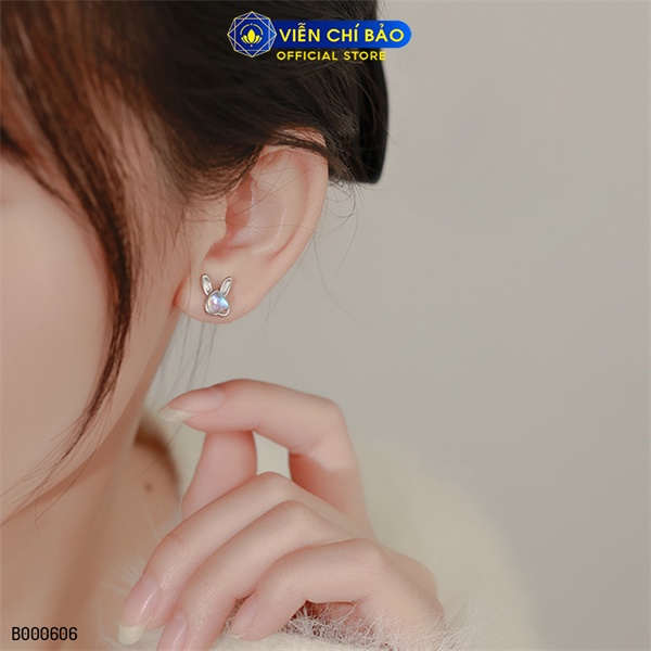 Bông tai bạc nữ thỏ trái tim đá mặt trăng chất liệu bạc 925 thời trang phụ kiện trang sức Viễn Chí Bảo B000606