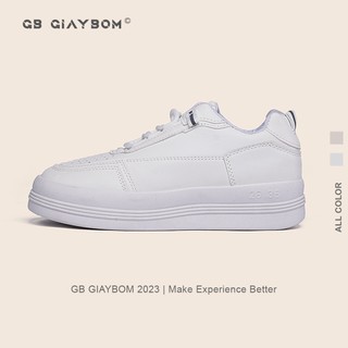 Giày Sneaker Nữ Đế Cao Da PU Mềm Đế Êm Thích Hợp Đi Làm, Đi Học, Chơi Màu Trắng Kem GiayBOM GB Classics B1207