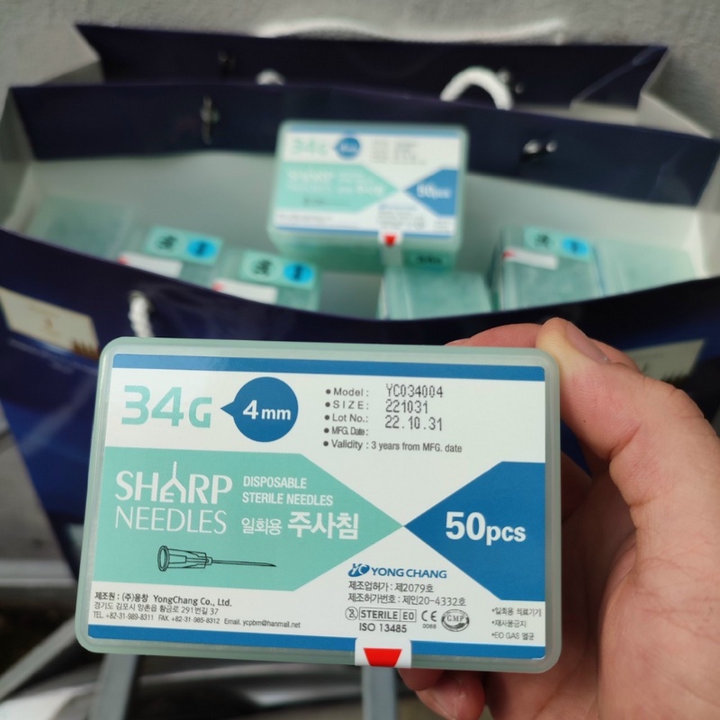 Đầu Kim Sharp Hàn Quốc Tiêm Meso 34G Dài Kim 4mm Dùng Tiêm Căn Bóng, PRP, Cá Hồi..