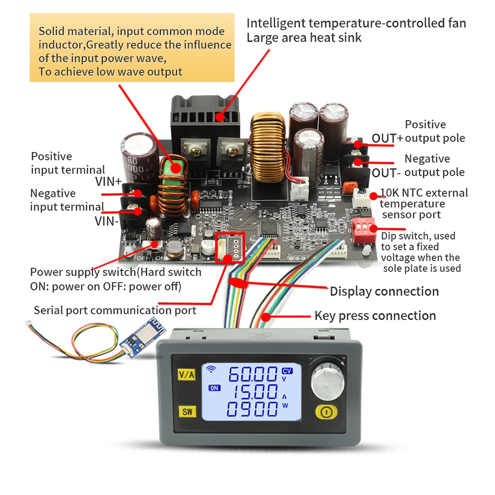 Mô đun điều chỉnh điện áp PCBFUN 15A/ 20A 900W/ 1200W DC 6-70V tiện lợi