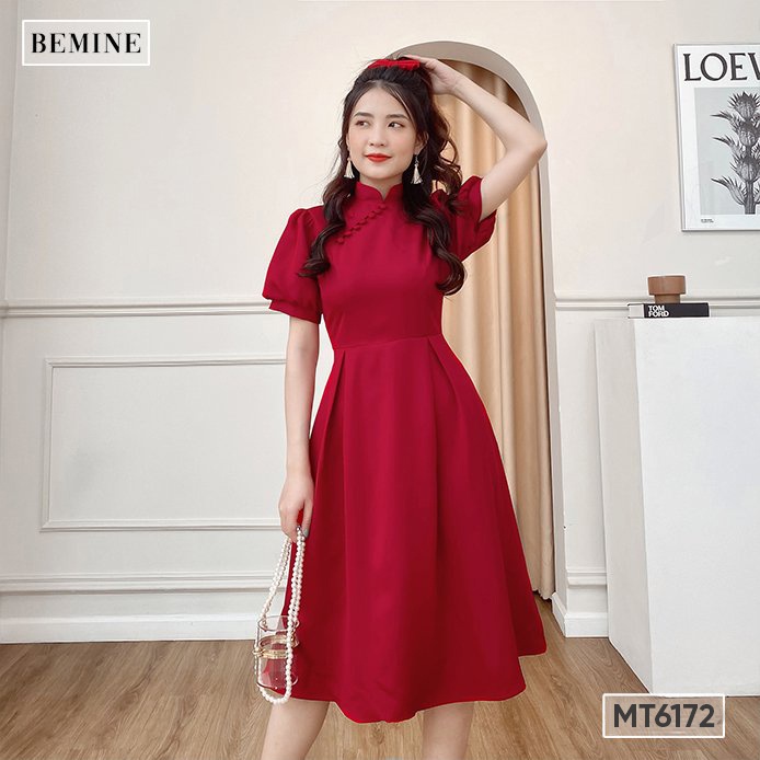 Đầm cổ tàu tay bồng tùng xòe BEMINE MT6172