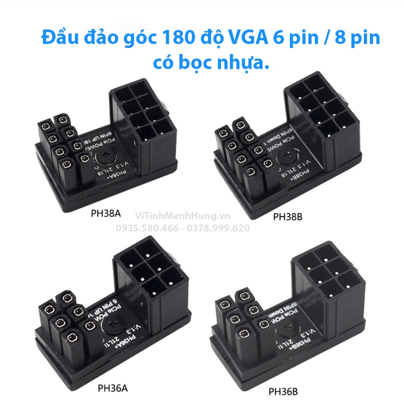 Đầu đảo góc 180 độ 6/8 pin VGA, có bọc nhựa.