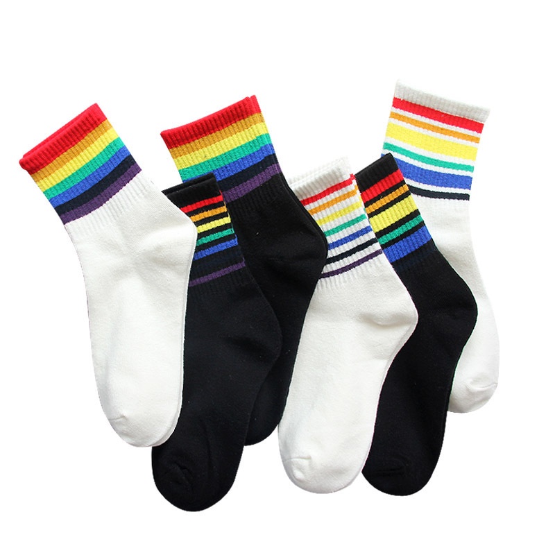 Vớ Cotton Cổ Cao Họa Tiết Kẻ Sọc Nhiều Màu Sắc Phong Cách Hàn Quốc Thời Trang Thu Đông Cho Nữ