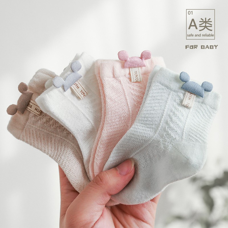 Tất lưới cho bé gái bé trai từ 0 đến 2 tuổi vải cotton thoáng mát, tất cho bé gái bé trai phong cách Hàn Quốc dễ thương
