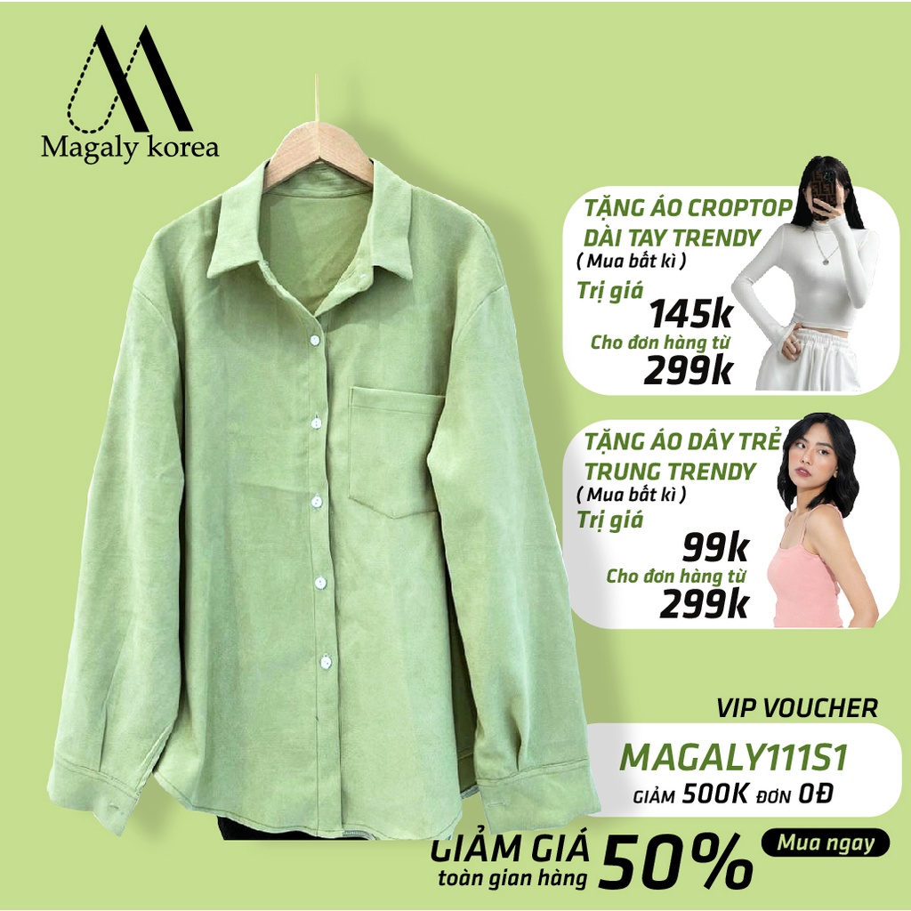 Áo Sơ Mi Nhung Nữ FREESIZE Form Rộng Tay Dài Phong Cách Hàn Quốc Ulzzang Dáng Rộng Magaly Korea