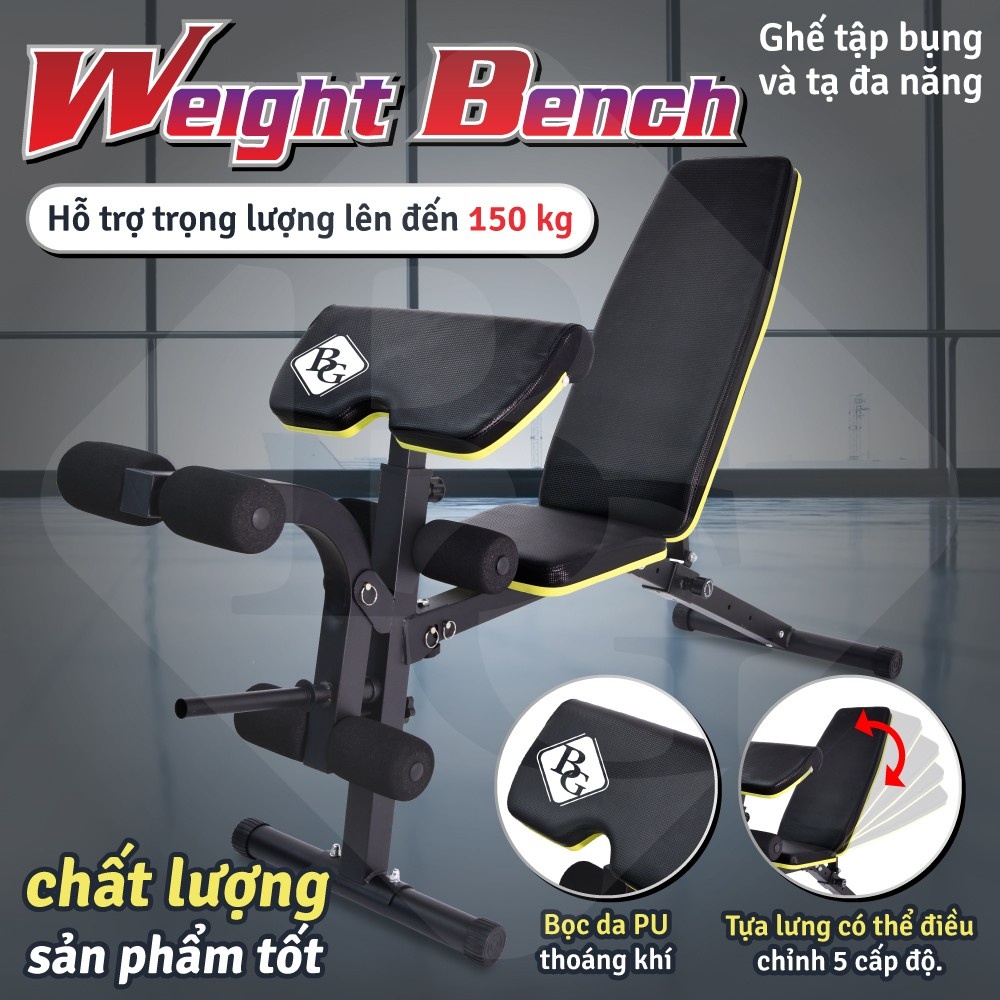 BG Ghế tập bụng đa năng SU-200 Abdominal Training Wokout Bench,Sit Up Incline Curved Bench gym home