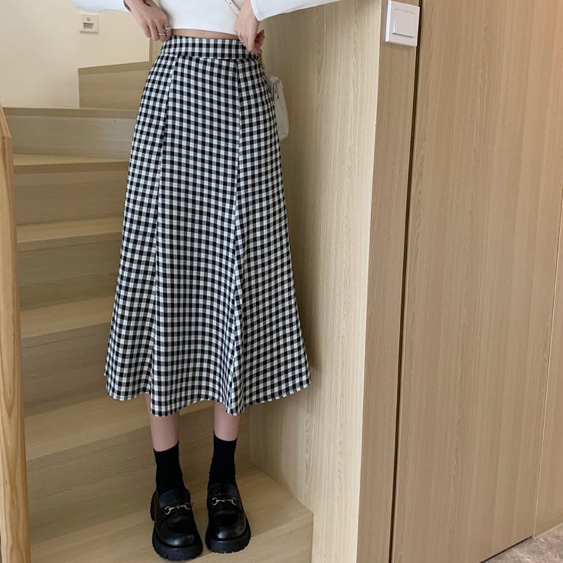 Chân Váy Chữ a Lưng Cao Họa Tiết Kẻ Sọc Thời Trang Hàn Quốc Cho Nữ
