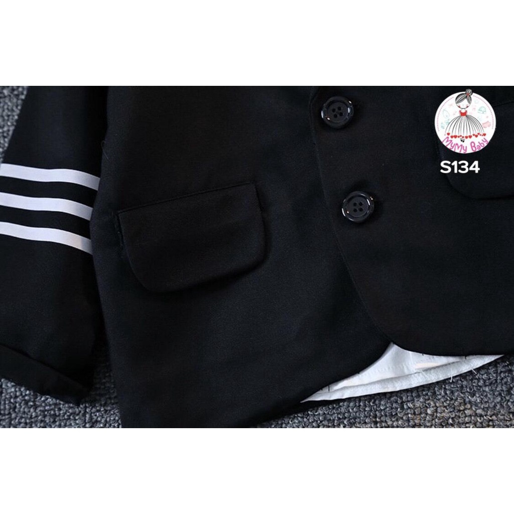 Set vest đen sọc trắng kèm cà vạt set 3 món chất lừ cho bé