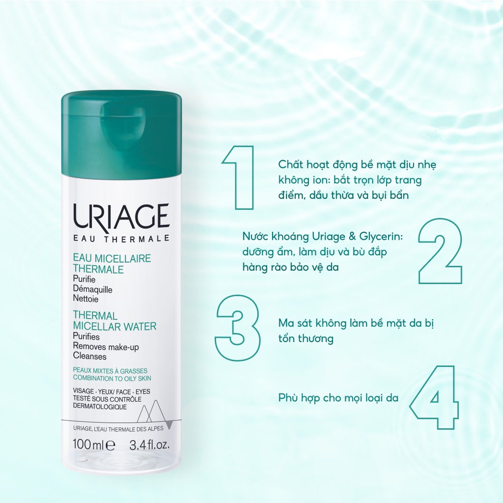 Tẩy trang dưỡng khoáng cho da dầu mụn, nhạy cảm, dưỡng ẩm URIAGE EAU MICELLAIRE THERMALE PMG 250ml
