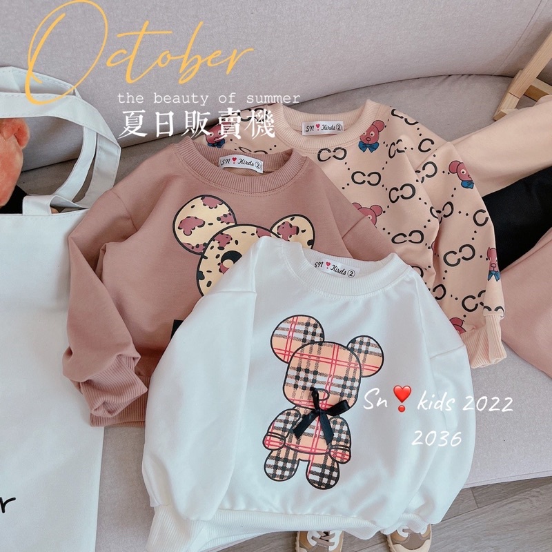 Áo Thu Đông Bé Trai,Bé Gái In Hoạ Tiết Gấu Size 8-20kg