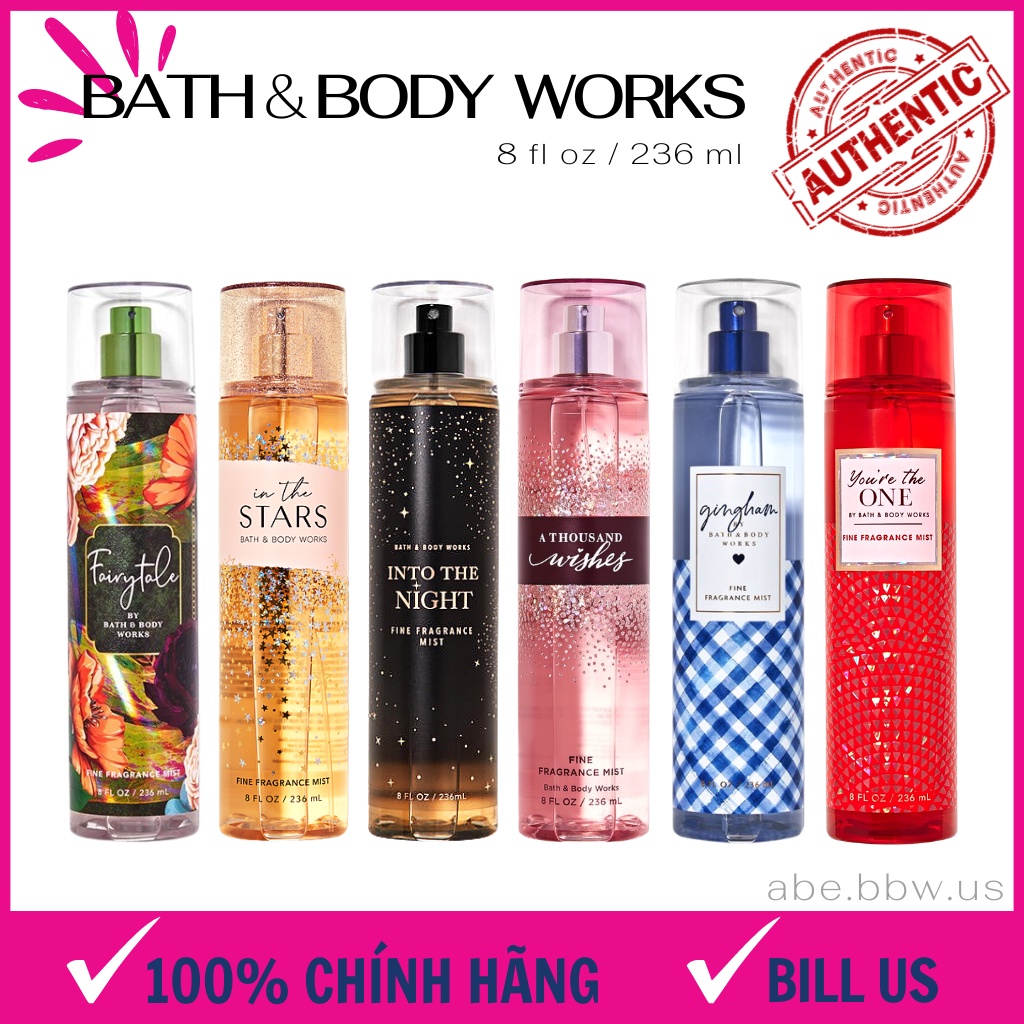 Xịt thơm toàn thân body mist BATH AND BODY WORKS chính hãng, Body mist full size 236ml.